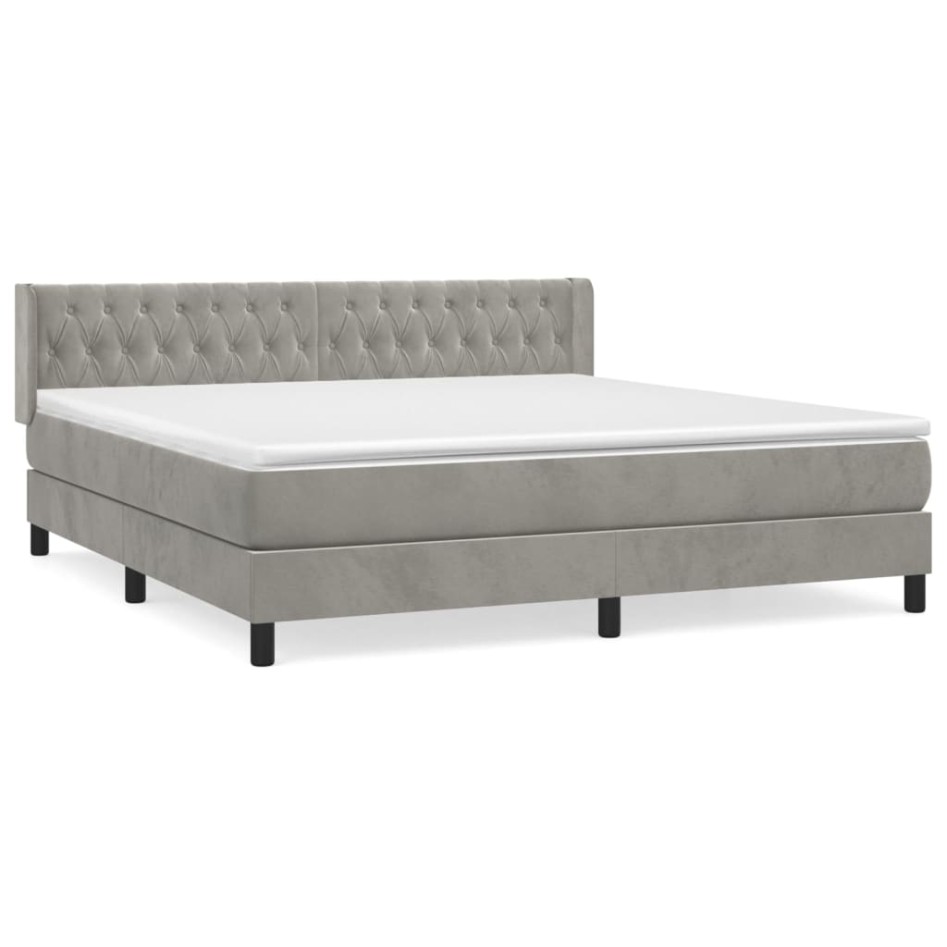 Cama box spring con colchón terciopelo gris claro 180x200