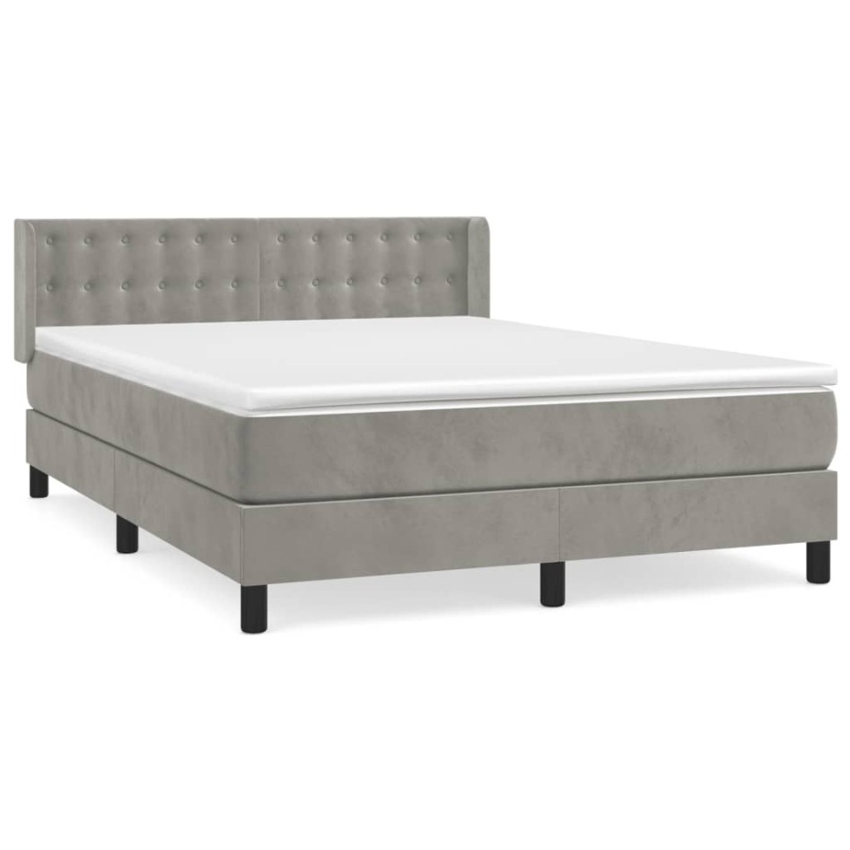 Cama box spring con colchón terciopelo gris claro 140x200