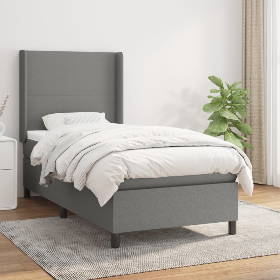 Cama box spring con colchón tela gris oscuro 90x190