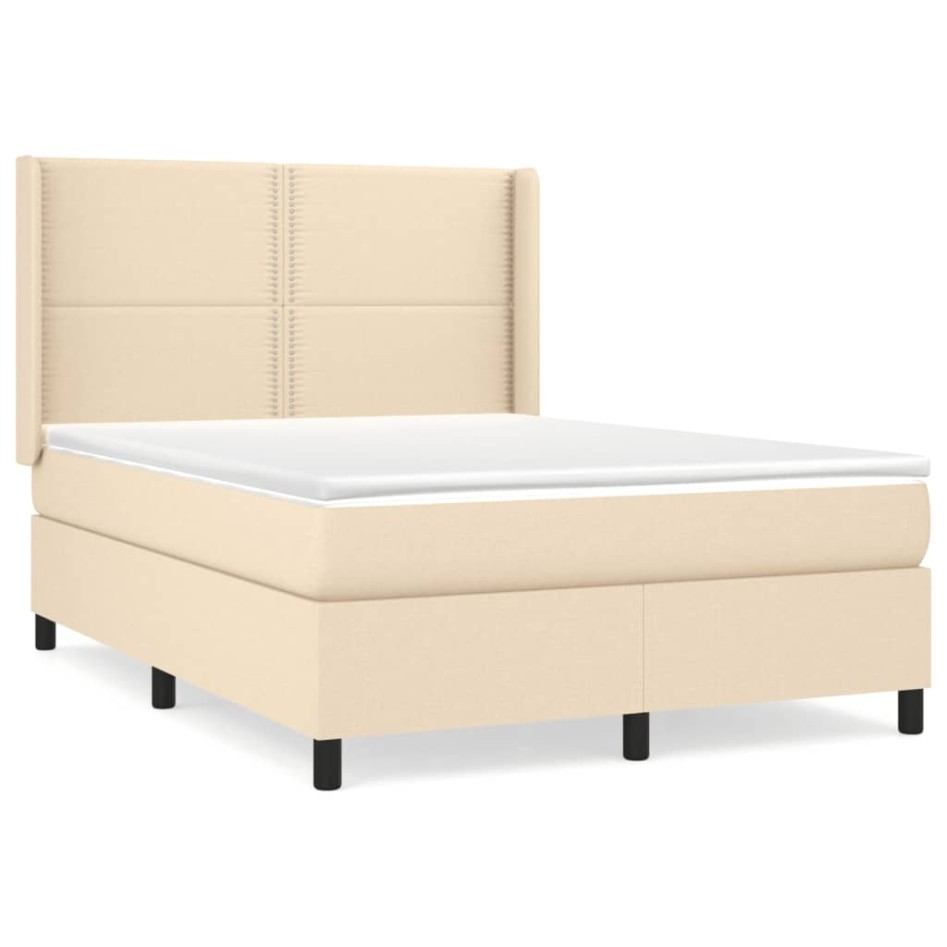 Cama box spring con colchón tela color crema 140x190