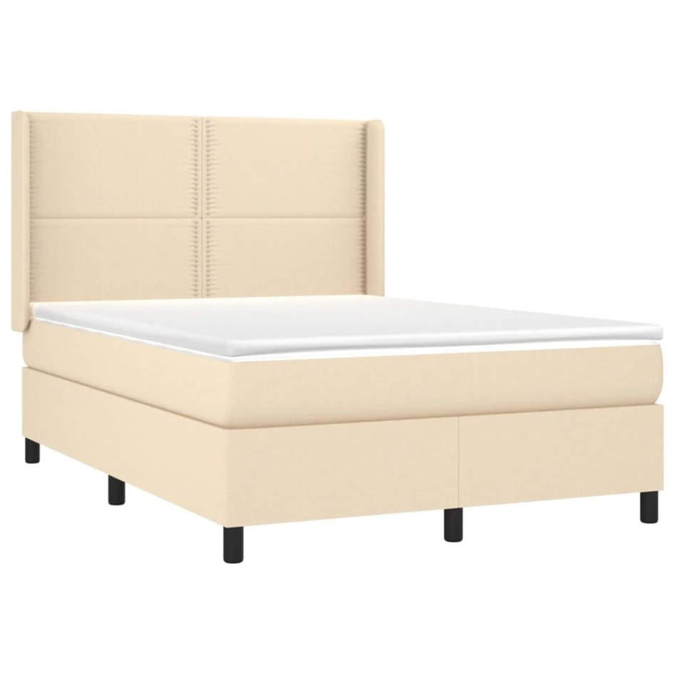 Cama box spring con colchón tela color crema 140x190