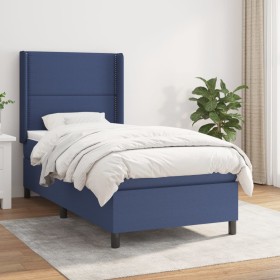 Cama box spring con colchón tela azul 90x190