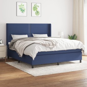 Cama box spring con colchón tela azul 160x200