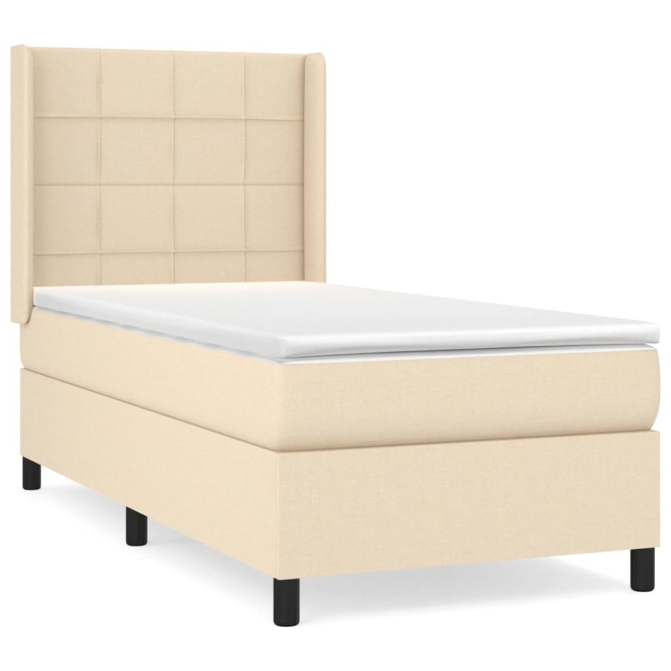 Cama box spring con colchón tela color crema 80x200