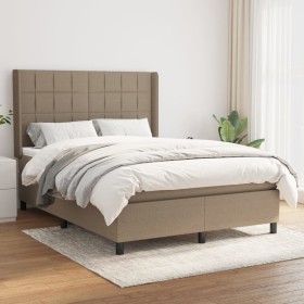 Cama box spring con colchón tela gris taupe 140x200