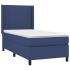 Cama box spring con colchón tela azul 80x200