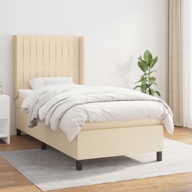 Cama box spring con colchón tela color crema 90x190