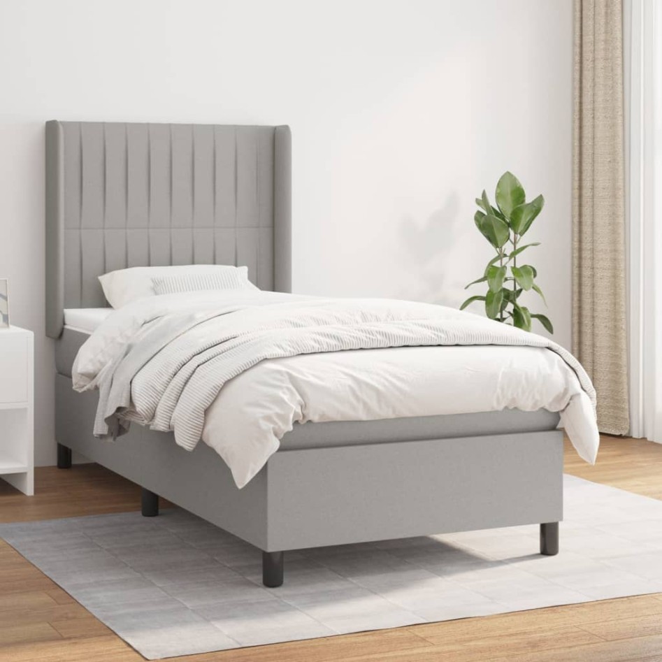 Cama box spring con colchón tela gris claro 80x200