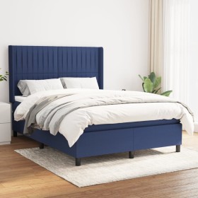 Cama box spring con colchón tela azul 140x190