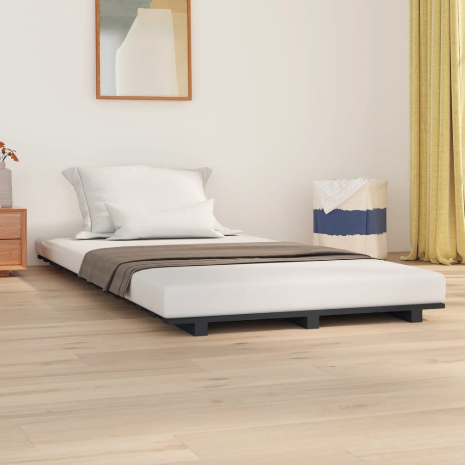 Estructura de cama madera maciza de pino gris 90x200