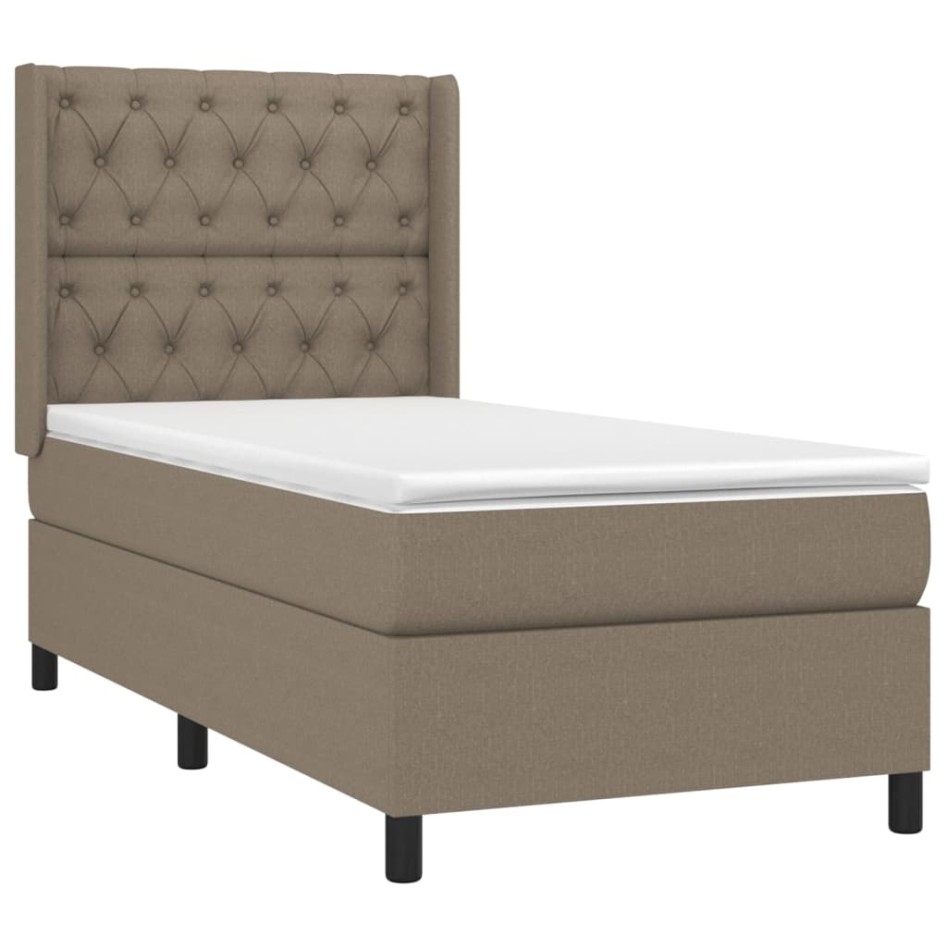 Cama box spring con colchón tela gris taupe 80x200