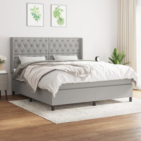 Cama box spring con colchón tela gris claro 160x200