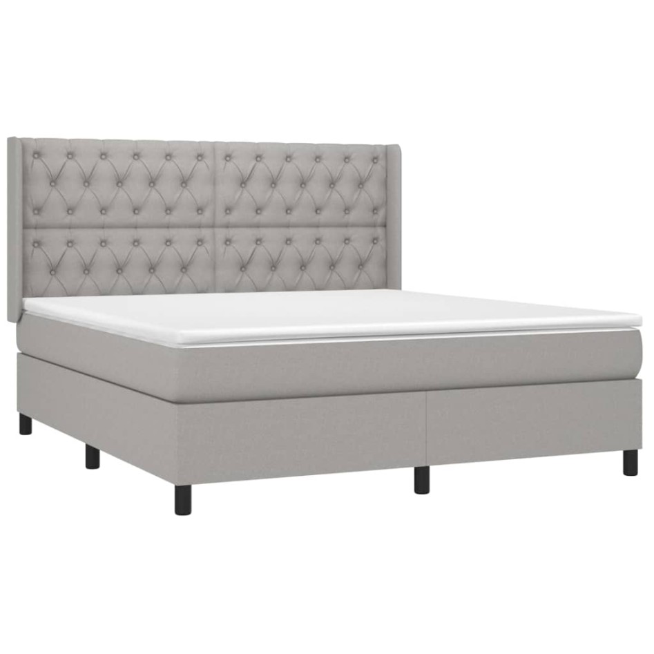 Cama box spring con colchón tela gris claro 160x200