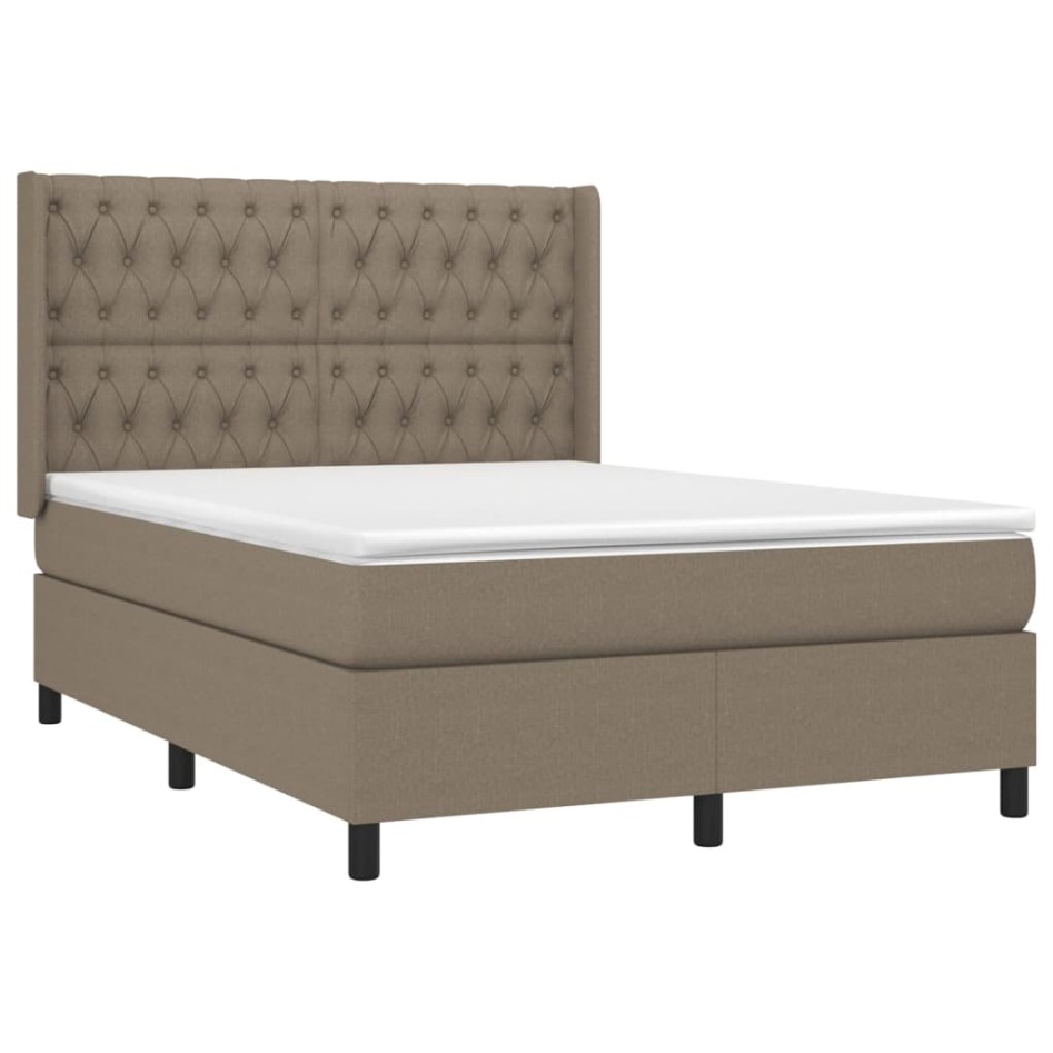 Cama box spring con colchón tela gris taupe 140x190