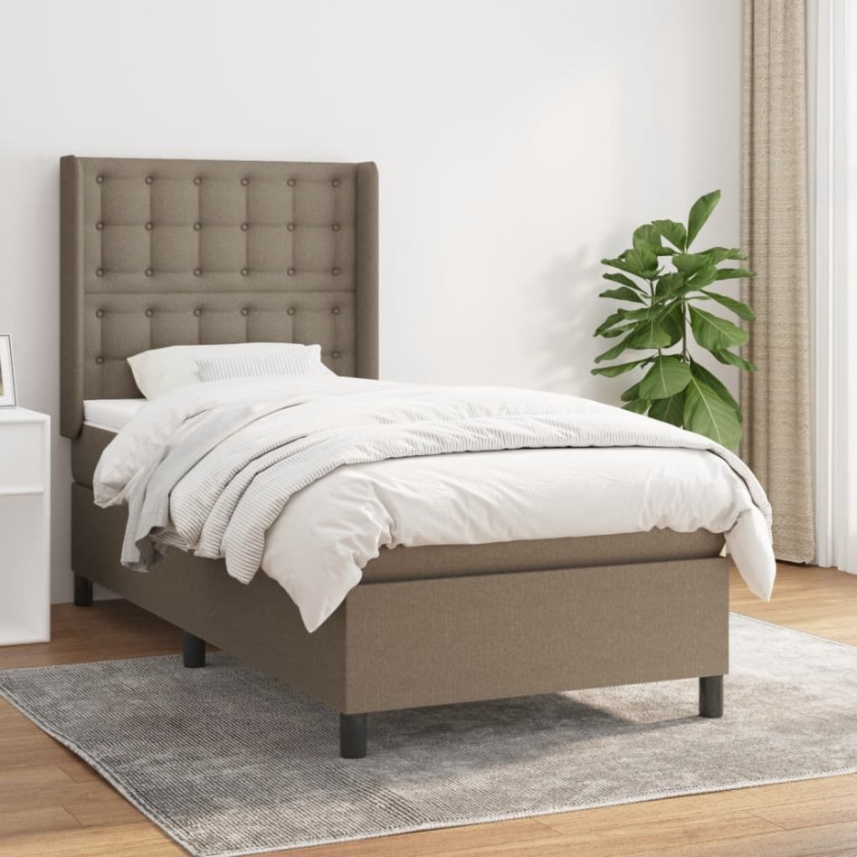 Cama box spring con colchón tela gris taupe 90x200