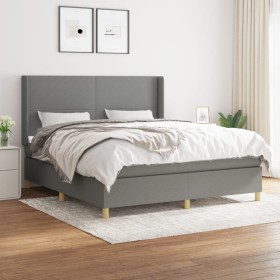 Cama box spring con colchón tela gris oscuro 160x200