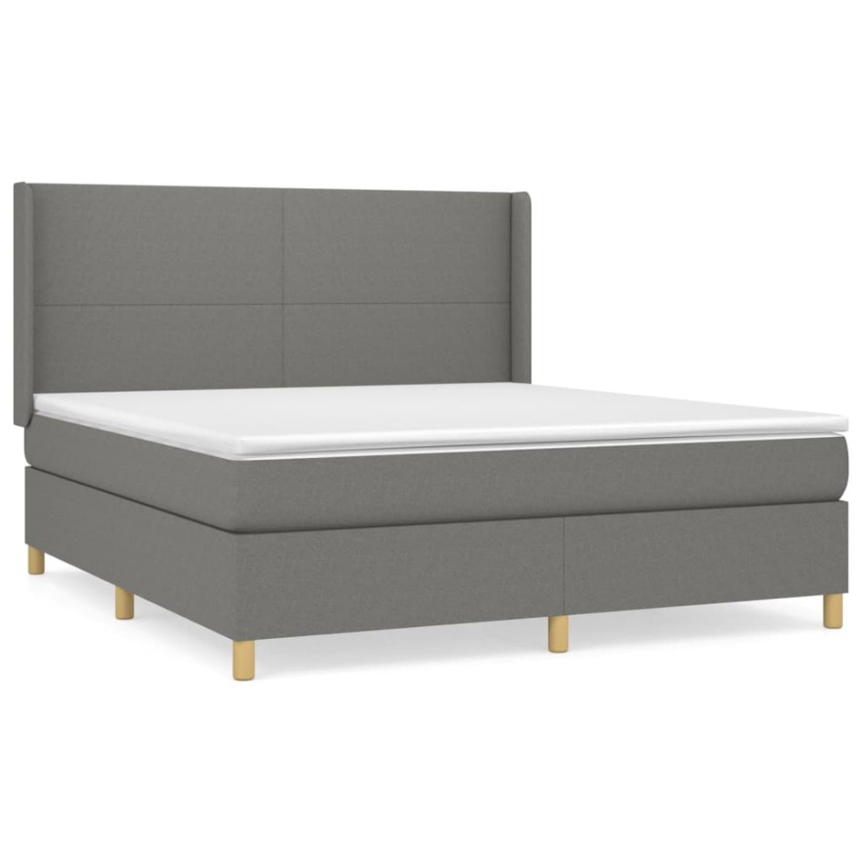 Cama box spring con colchón tela gris oscuro 160x200