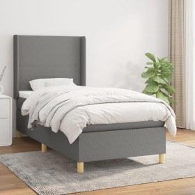 Cama box spring con colchón tela gris oscuro 90x200