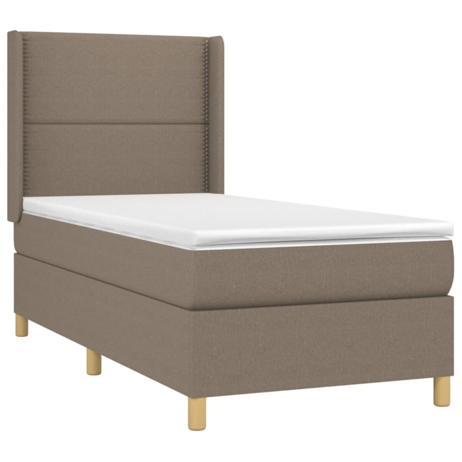 Cama box spring con colchón tela gris taupe 90x190