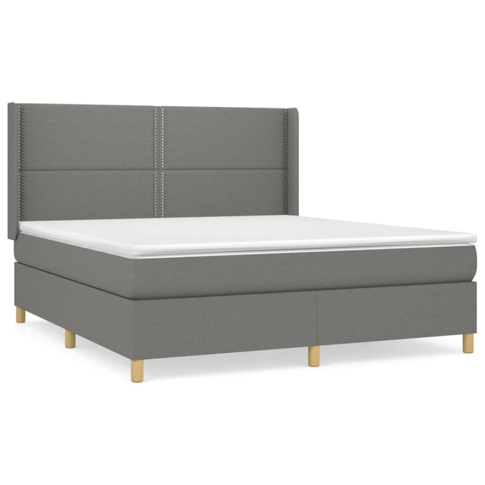 Cama box spring con colchón tela gris oscuro 180x200
