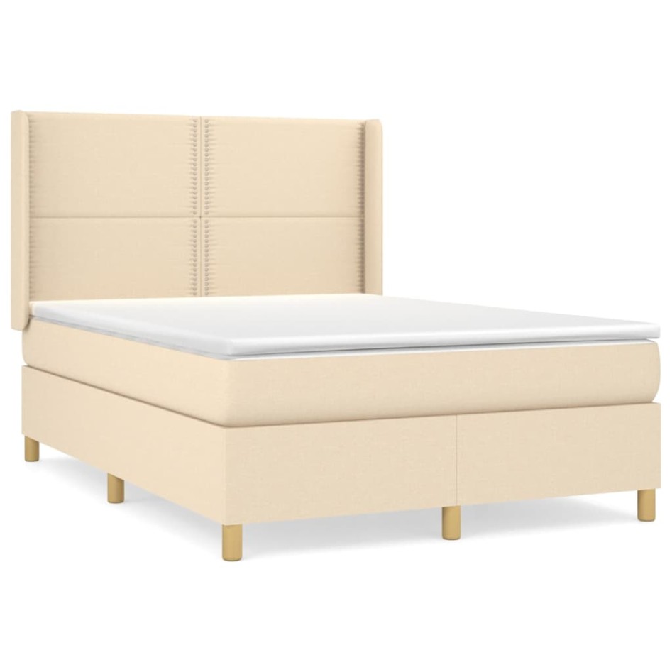 Cama box spring con colchón tela color crema 140x200