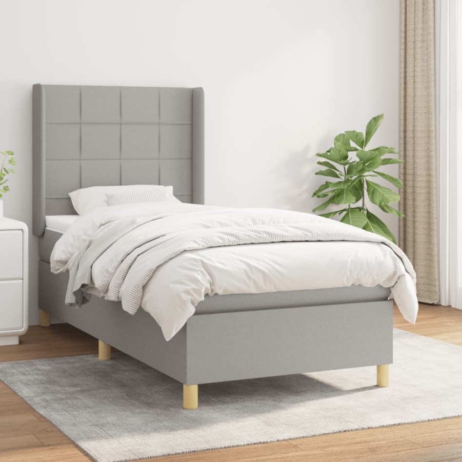 Cama box spring con colchón tela gris claro 90x190