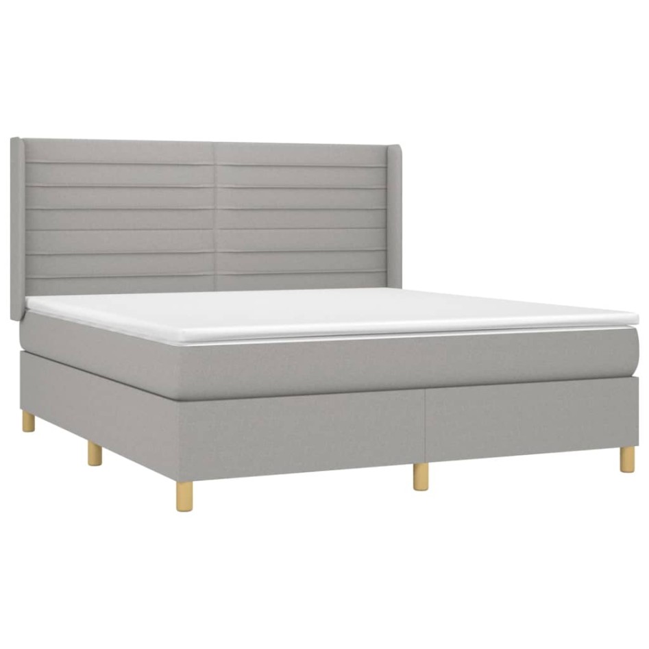 Cama box spring con colchón tela gris claro 160x200
