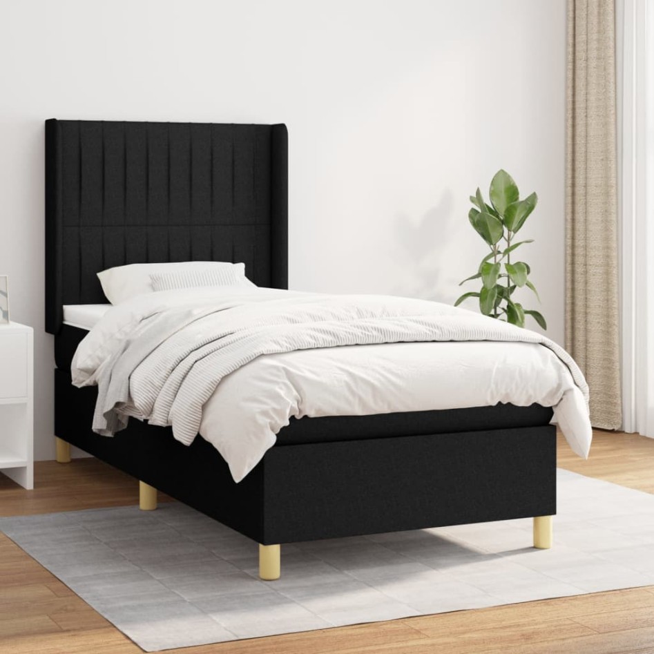 Cama box spring con colchón tela negro 100x200