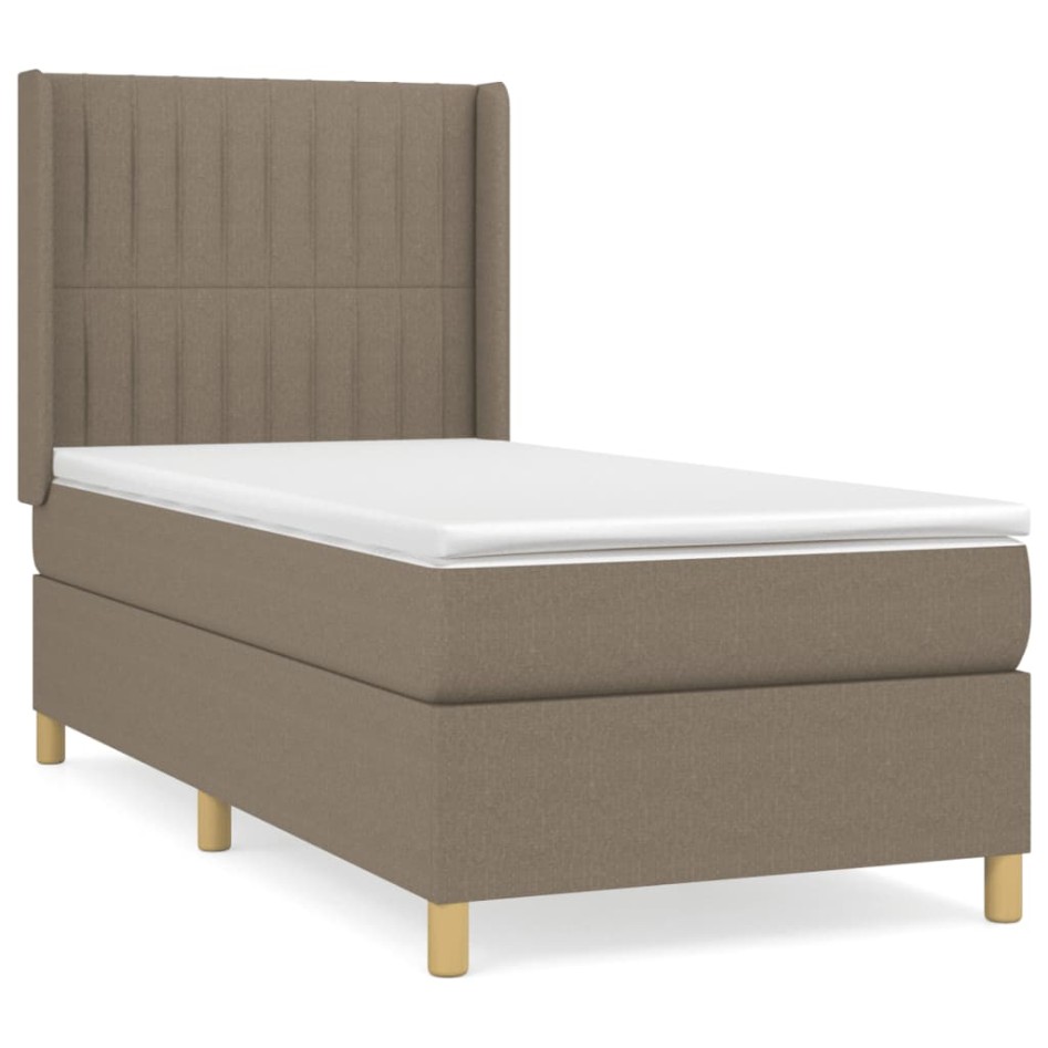 Cama box spring con colchón tela gris taupe 100x200