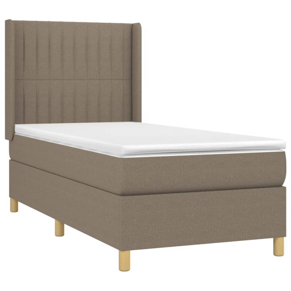 Cama box spring con colchón tela gris taupe 100x200