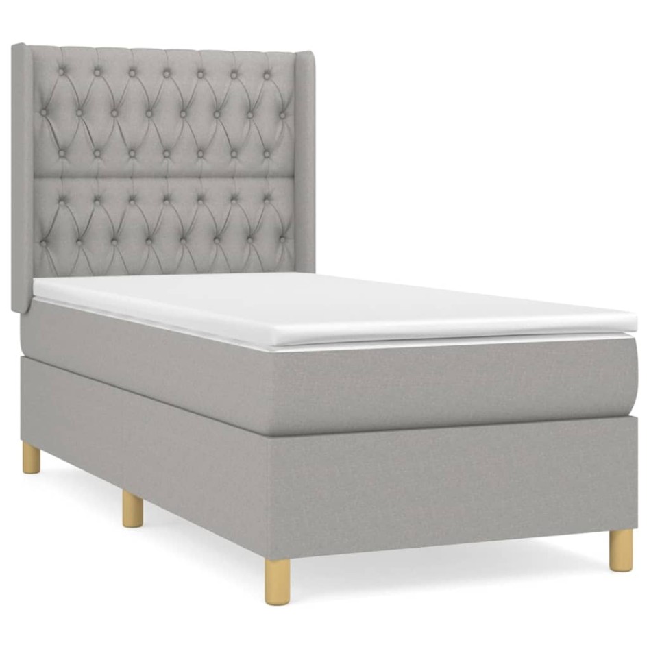 Cama box spring con colchón tela gris claro 100x200