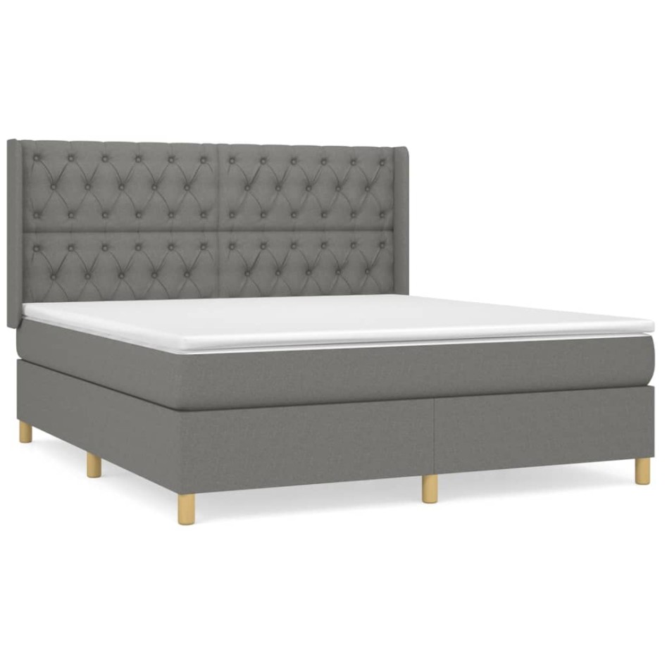 Cama box spring con colchón tela gris oscuro 160x200