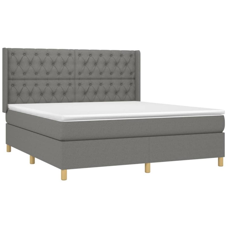 Cama box spring con colchón tela gris oscuro 160x200
