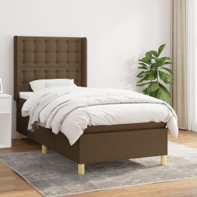 Cama box spring con colchón tela marrón oscuro 80x200