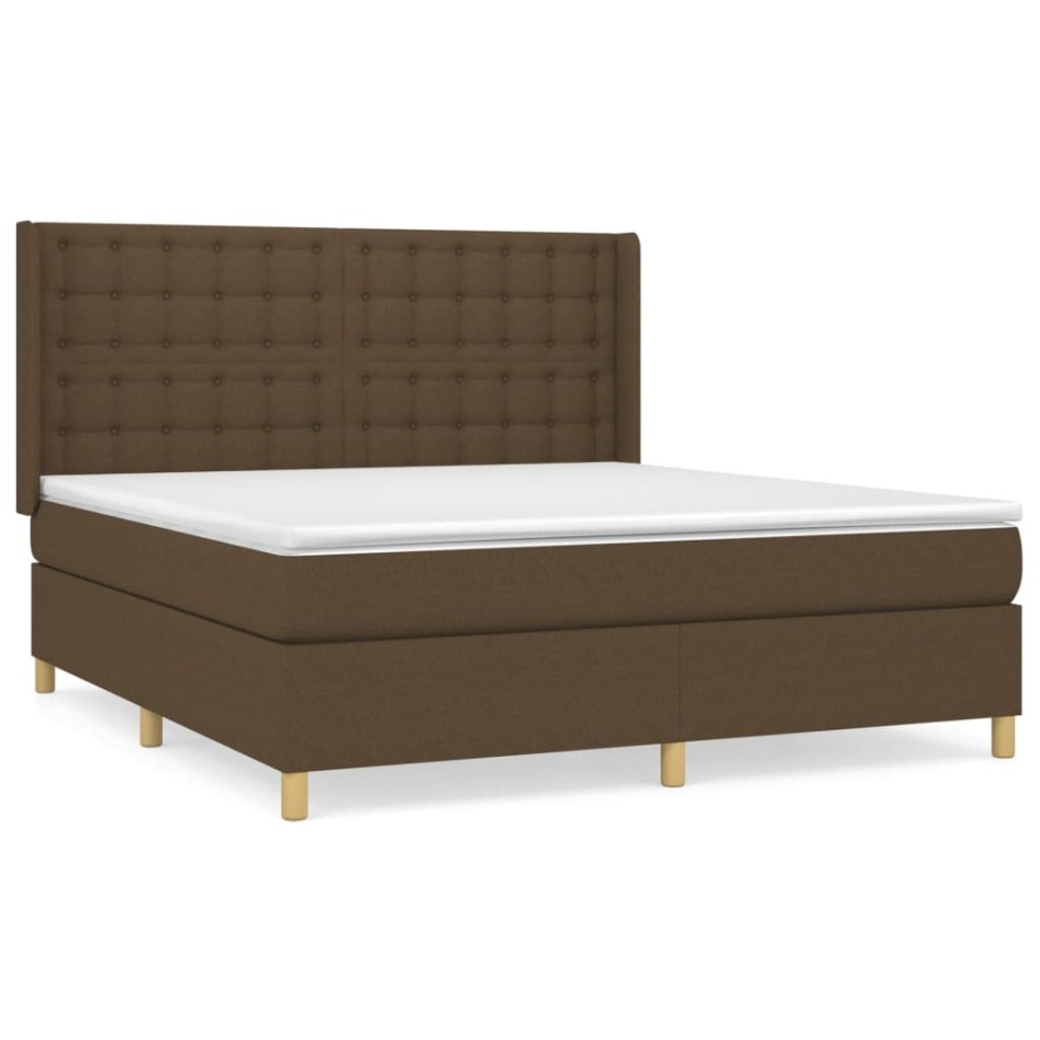 Cama box spring con colchón tela marrón oscuro 160x200