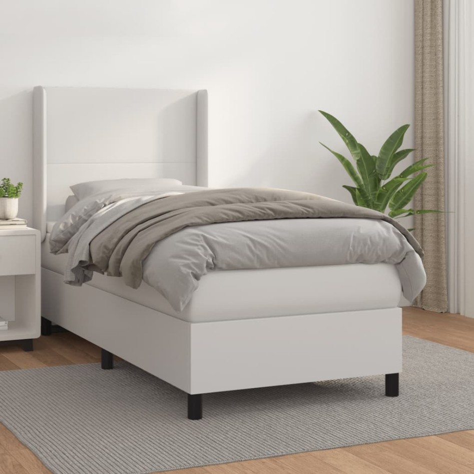 Cama box spring con colchón cuero sintético blanco 100x200