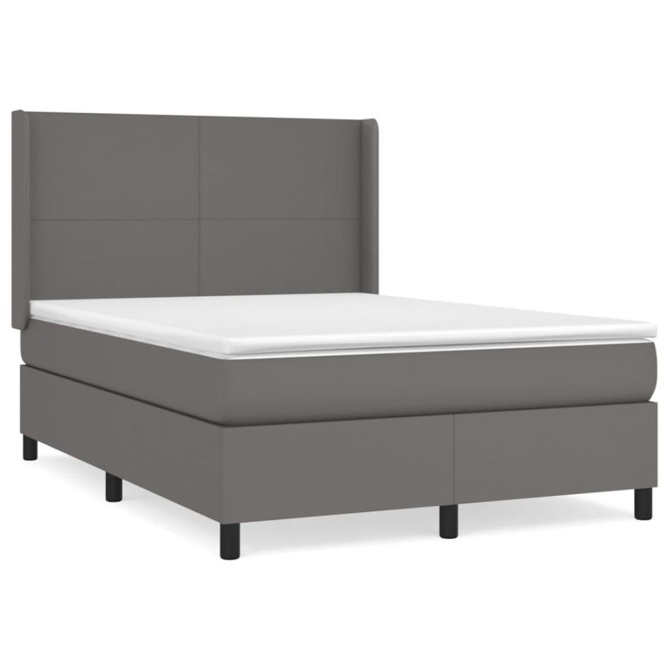 Cama box spring con colchón cuero sintético gris 140x190