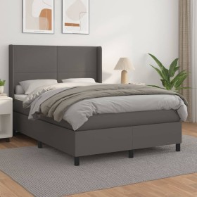 Cama box spring con colchón cuero sintético gris 140x200
