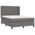 Cama box spring con colchón cuero sintético gris 140x200