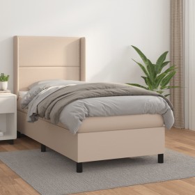 Cama box spring con colchón cuero sintético capuchino 90x200