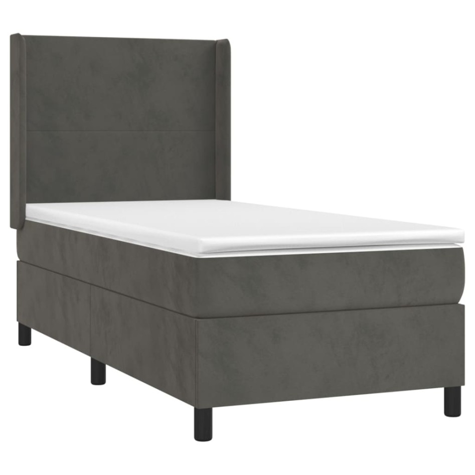 Cama box spring con colchón terciopelo gris oscuro 100x200