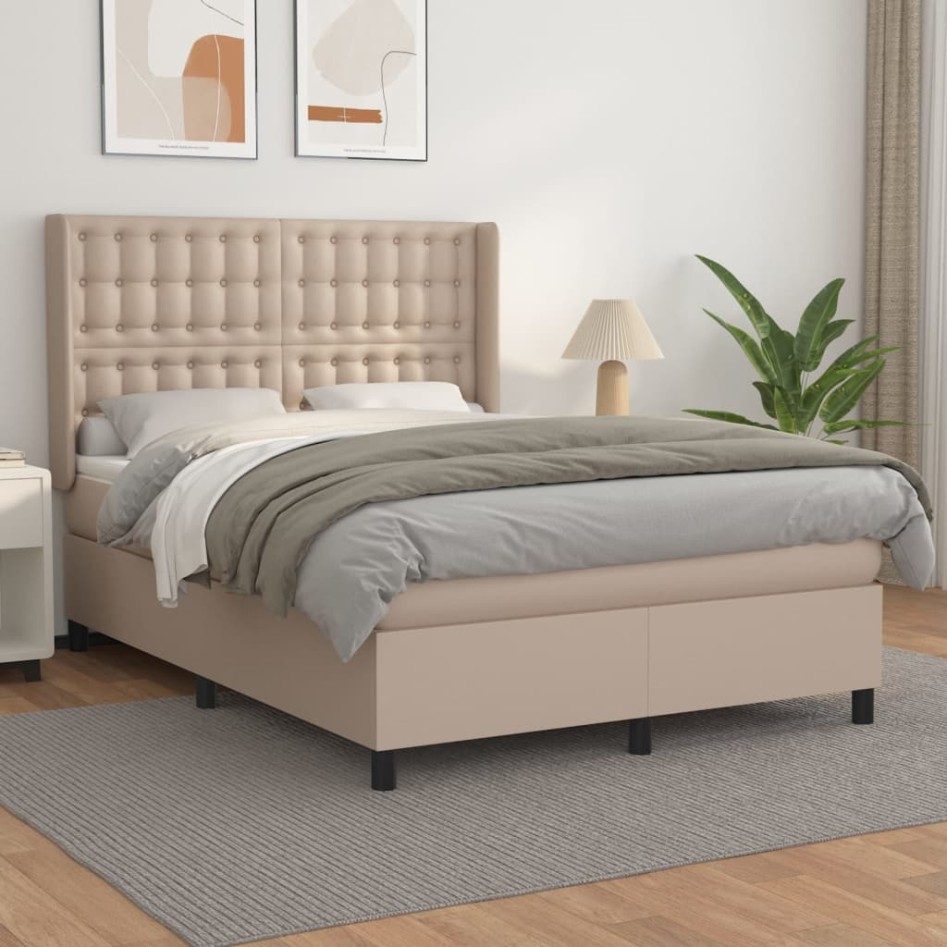 Cama box spring con colchón cuero sintético capuchino