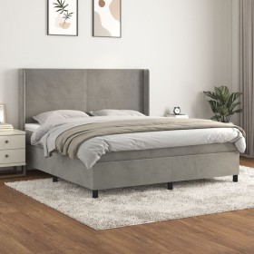 Cama box spring con colchón terciopelo gris claro 180x200