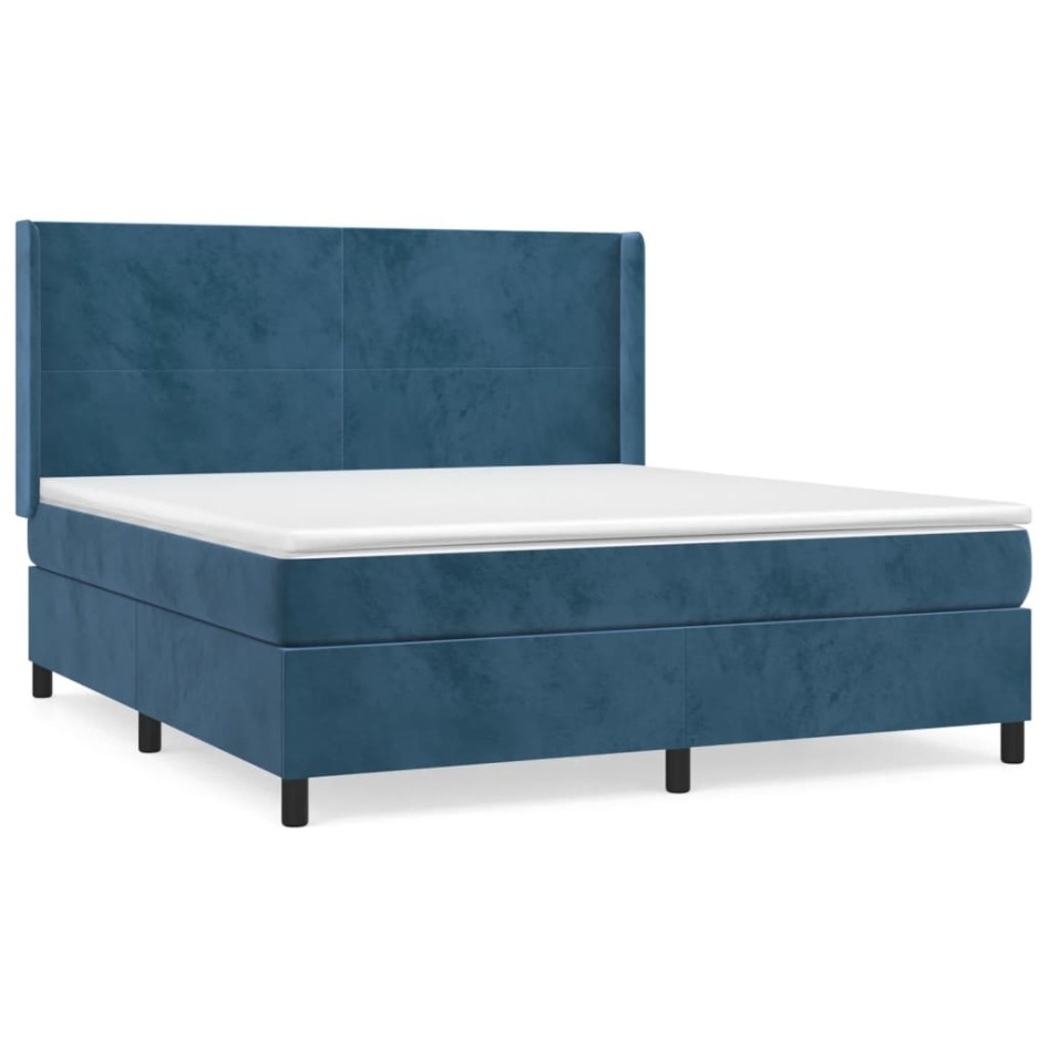 Cama box spring con colchón terciopelo azul oscuro 160x200