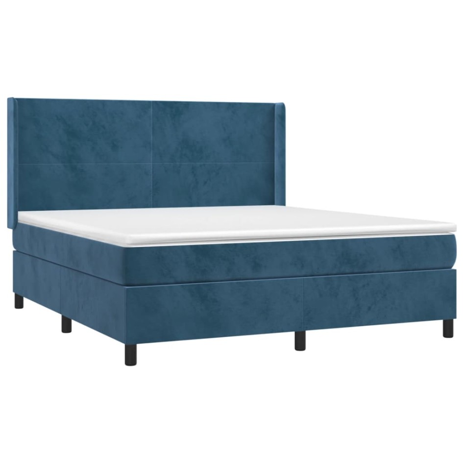 Cama box spring con colchón terciopelo azul oscuro 160x200