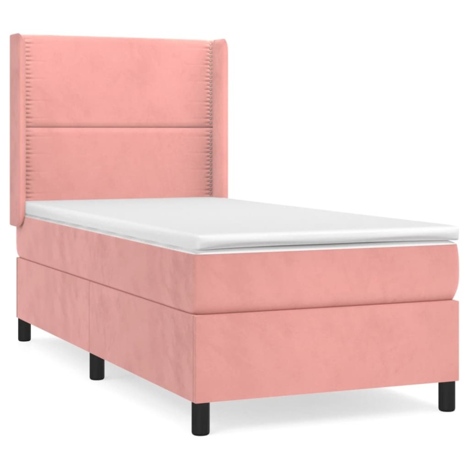 Cama box spring con colchón terciopelo rosa 80x200