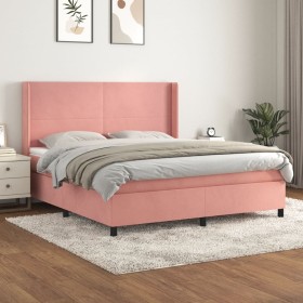 Cama box spring con colchón terciopelo rosa 180x200