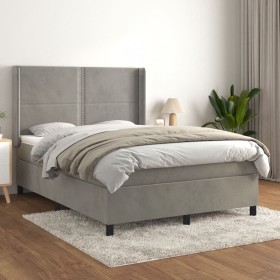 Cama box spring con colchón terciopelo gris claro 140x200