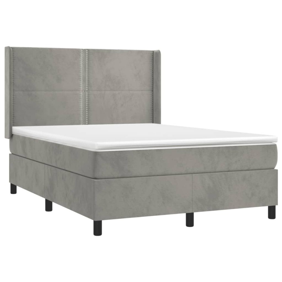 Cama box spring con colchón terciopelo gris claro 140x200