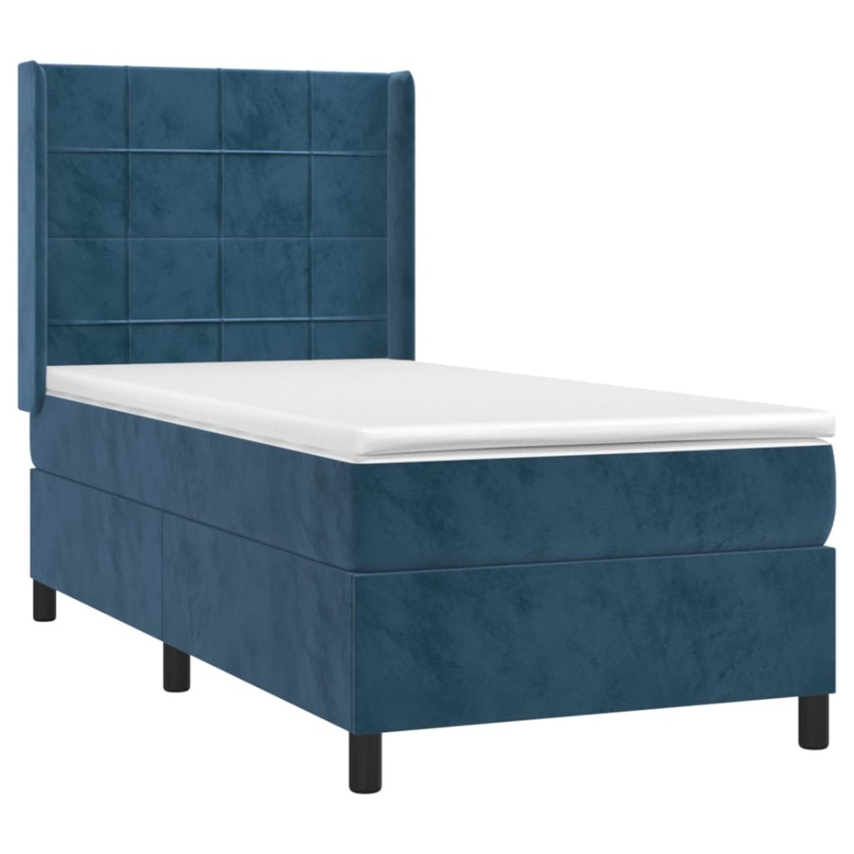 Cama box spring con colchón terciopelo azul oscuro 80x200